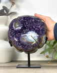 Large Lucky Amethyst & Green Jasper Clover on Metal Stand - MWS3277