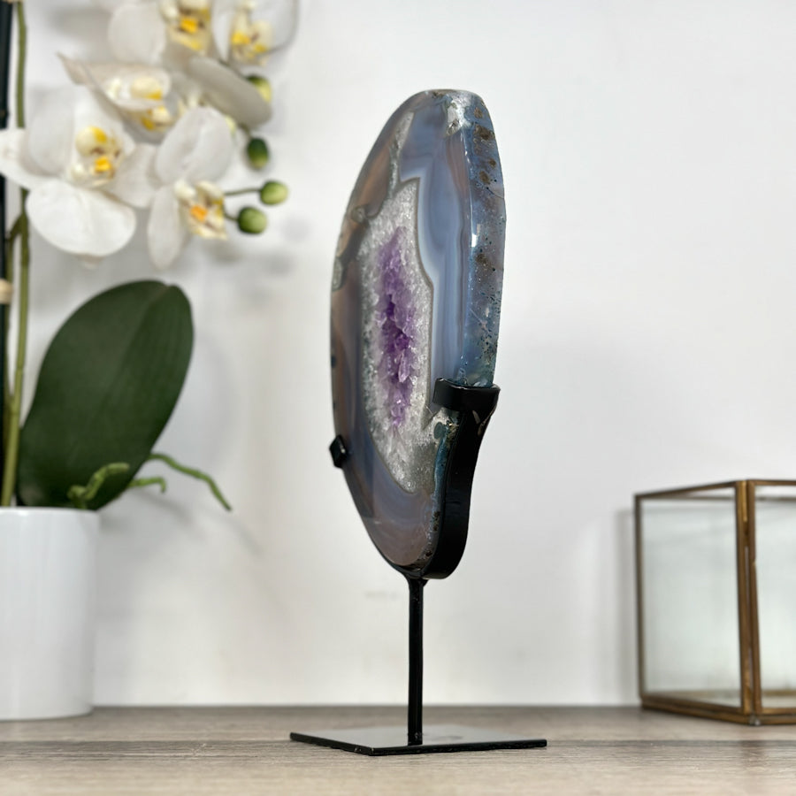 Agate Geode Slice with Amethyst Center - MWS2917