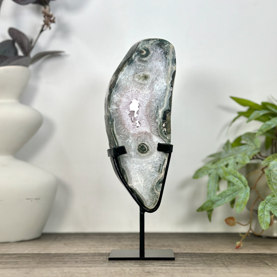 Natural Green Jasper &amp; Quartz Geode Slice Portal - MWS3241