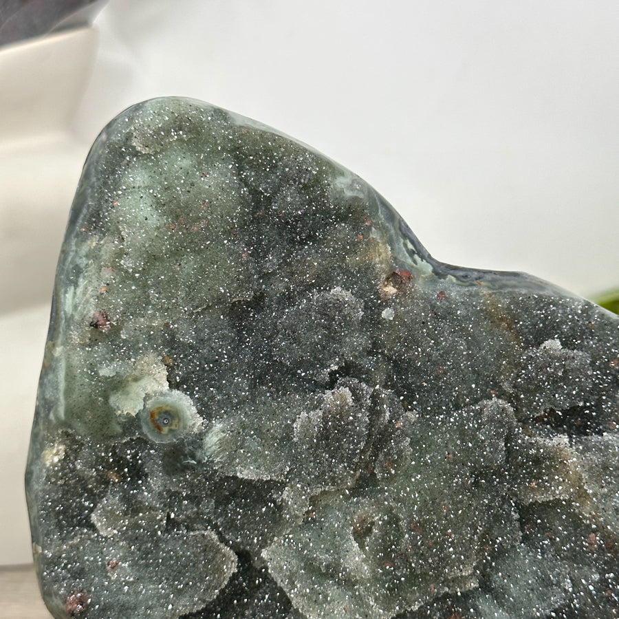 Natural Green Tone Sugar Quartz Specimen - Stand Included - MWS3181