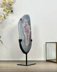Natural Blue Banded Agate & Amethyst Stone Slice on Stand - MWS3016