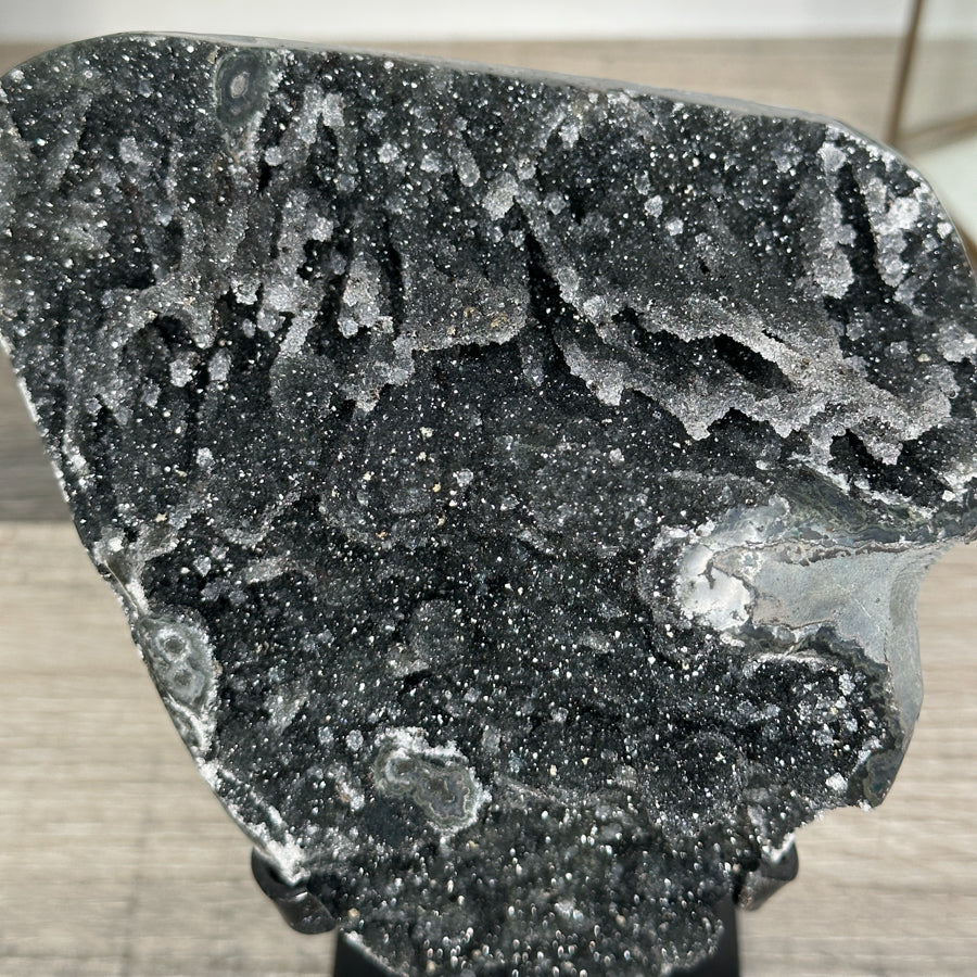 Black Druzy Mineral Specimen – Natural Crystal Cluster for Home Decor Display - MWS2621