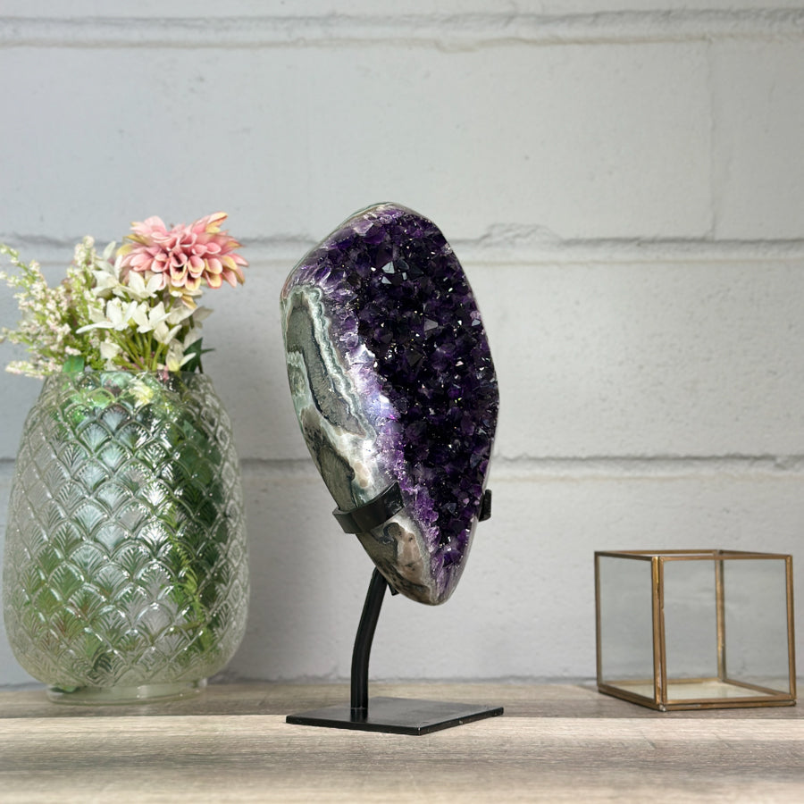 Deep Purple Amethyst Geode on Metal Stand from Uruguay - MWS2756