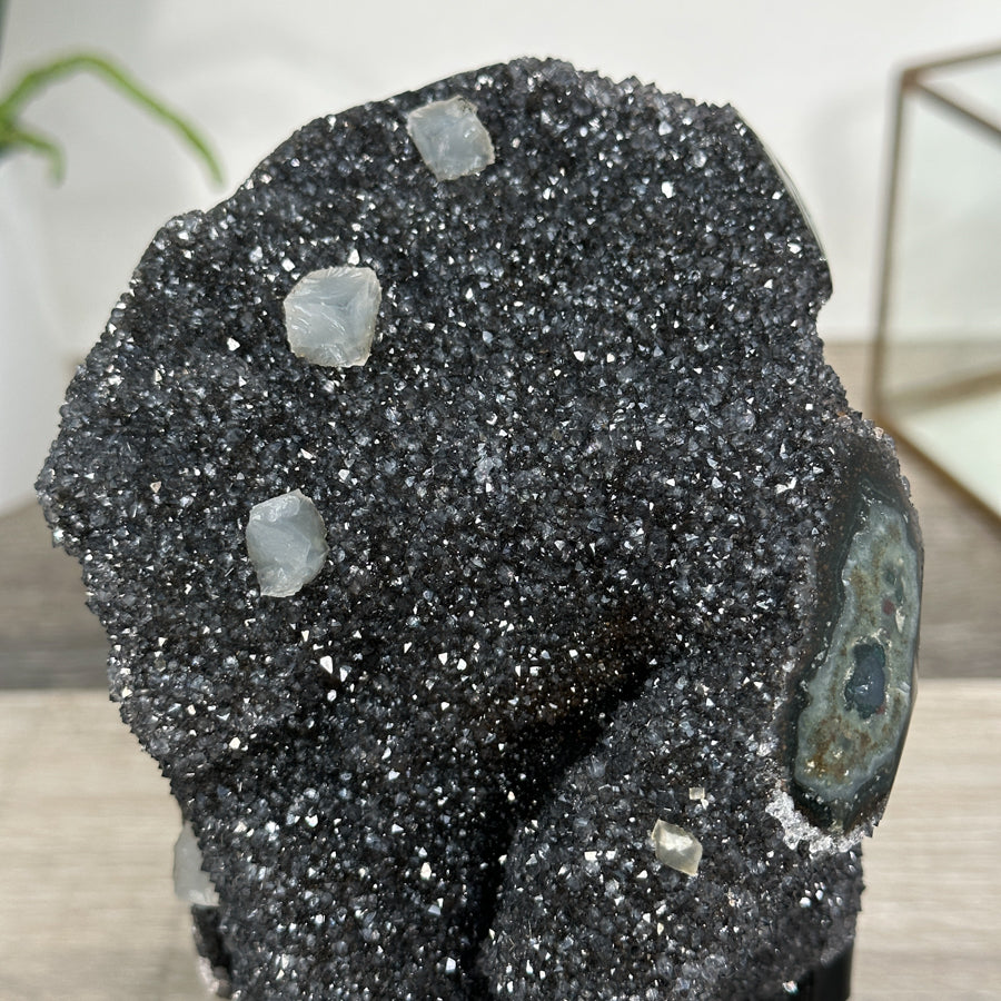 Black Druzy Quartz Crystal with Agate Mineral Specimen - MWS2622