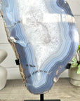 XXL Natural Blue Banded Agate & Quartz Stone Slice on Stand - MWS3042