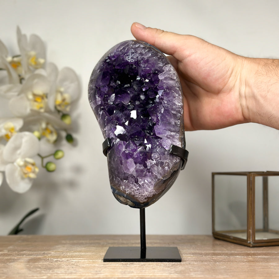 Natural Uruguayan Amethyst Geode, Metallic Stand included - MWS1839
