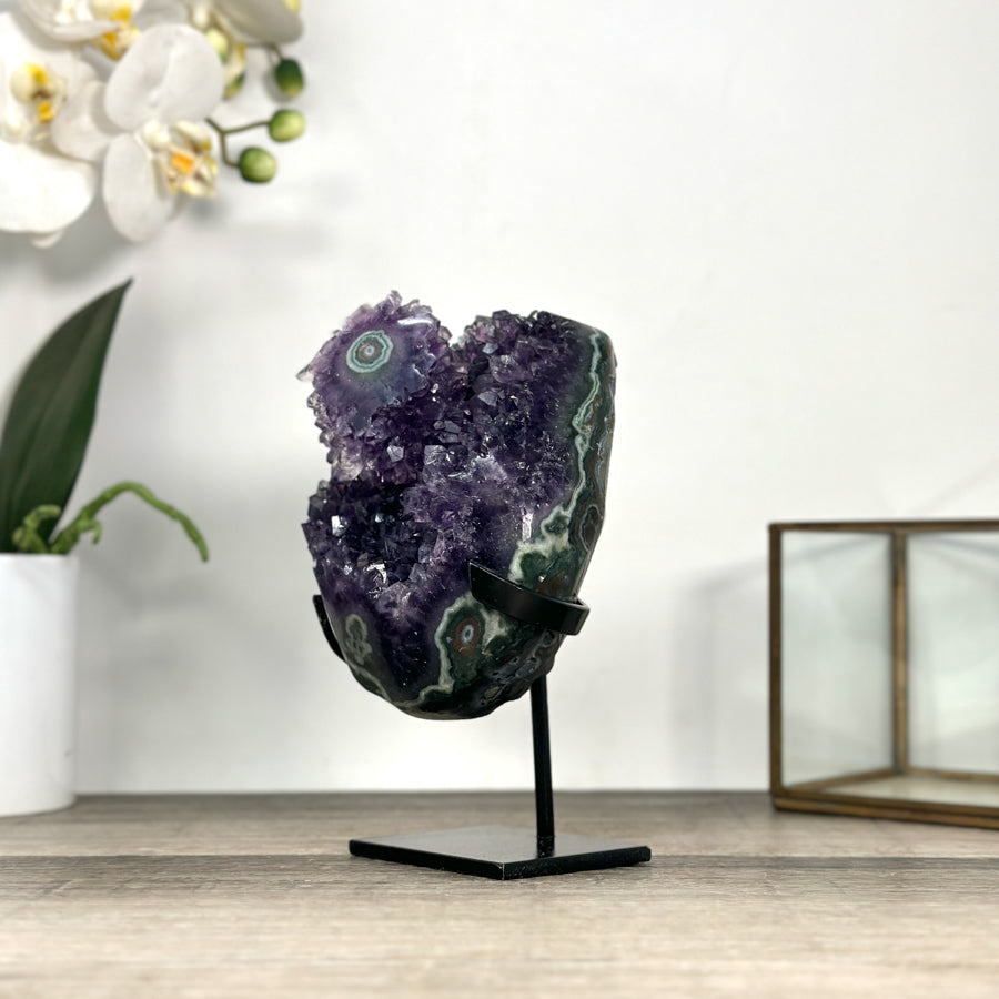 Deep Purple Amethyst Geode With Eye Formations on Metal Stand - MWS2763