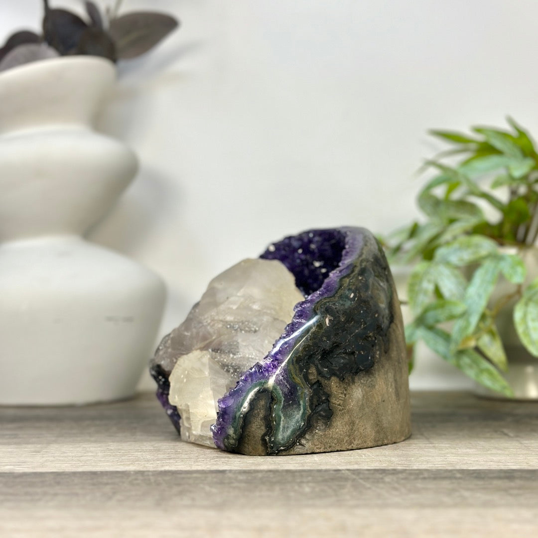 Deep Purple Amethyst Cathedral with Calcite Specimen - CBP1410