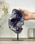 Large Natural Amethyst Stone with Green Jasper Shell on Metal Stand - MWS2820