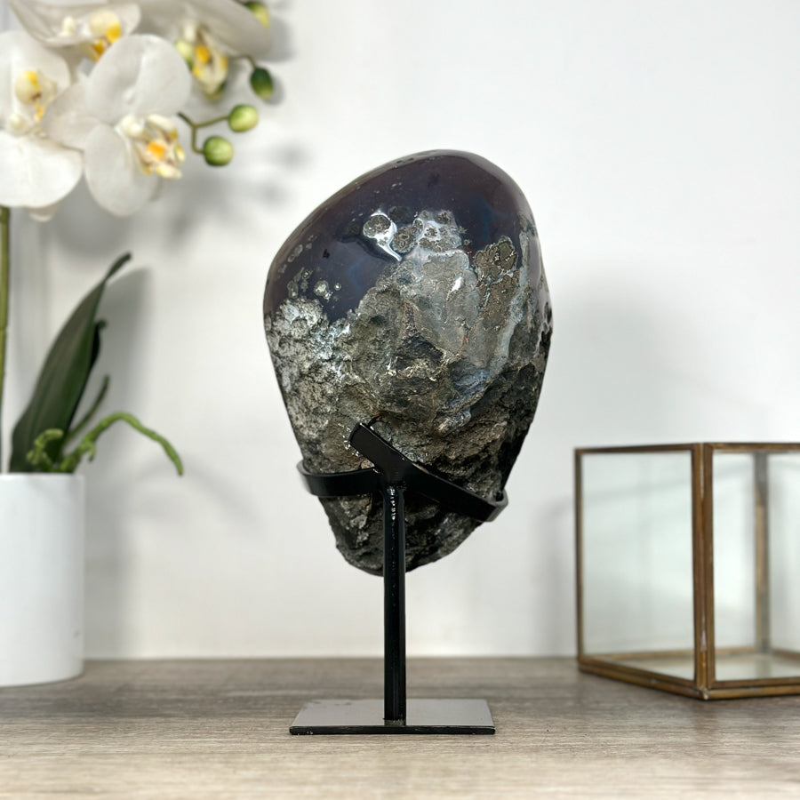 Natural Amethyst Geode with Agate Shell &amp; Calcite Formation - MWS2526