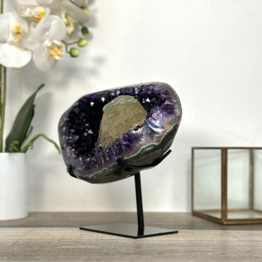 Amethyst Geode with Calcite Centerpiece on Stand for Collector Display - MWS2612
