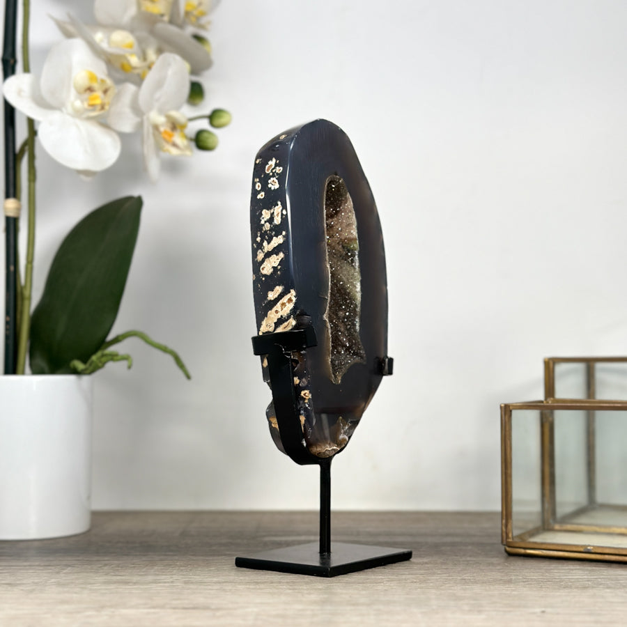 Natural Agate Stone Portal with Metallic Stand - MWS2230