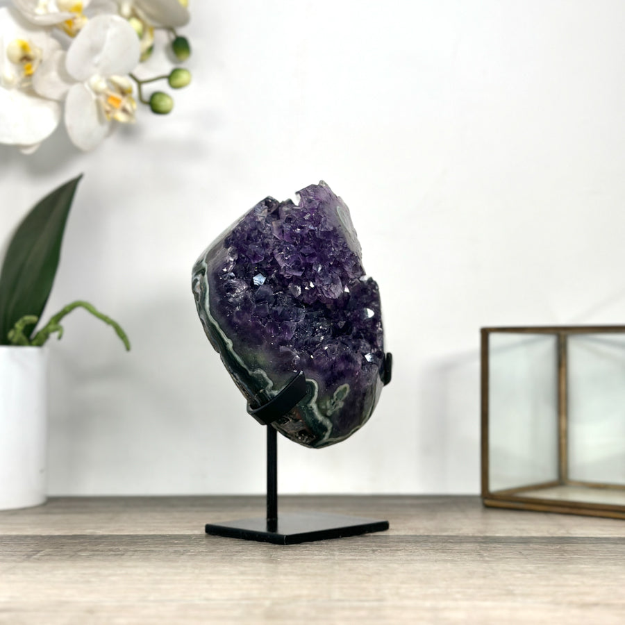 Deep Purple Amethyst Geode With Eye Formations on Metal Stand - MWS2763