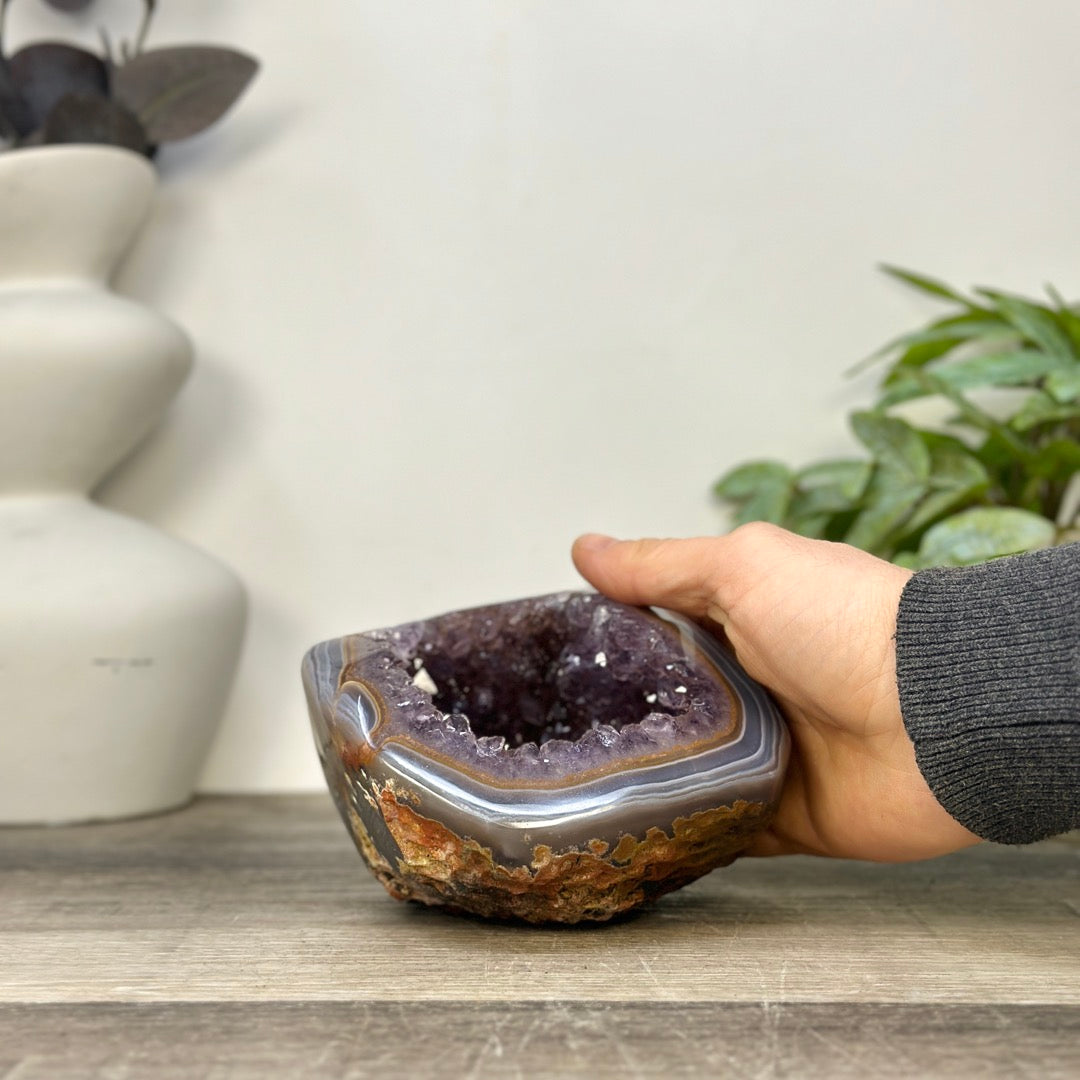 Amethyst &amp; Banded agate Stone Geode - STGE0062