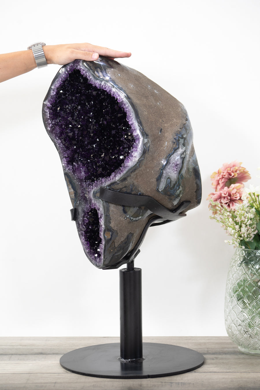 XXL Natural Amethyst Geode on Rotery Stand - AWS1454
