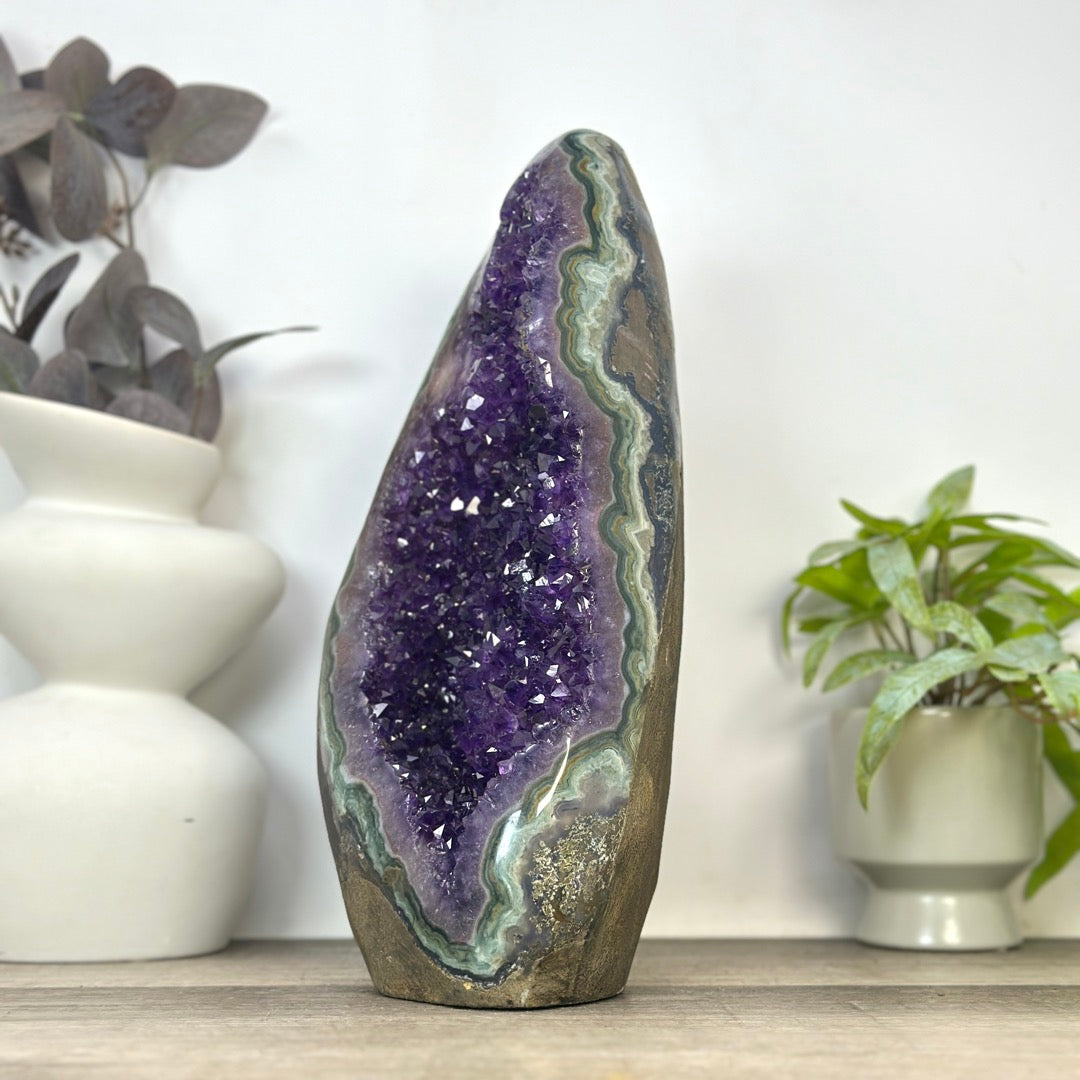 Large Natural Amethyst Geode with Unique Polished Quartz &amp; Jasper Shell - CBP1405