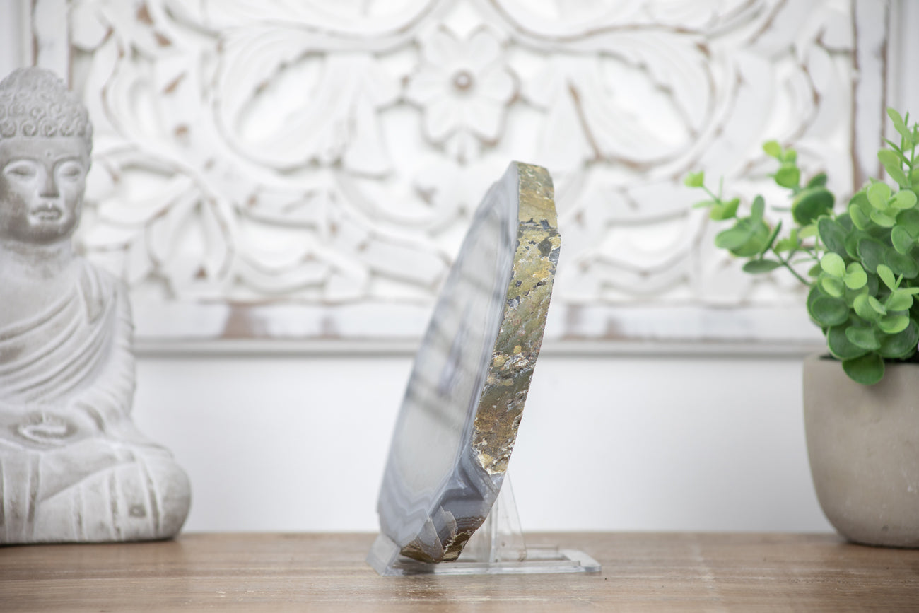 Blue Banded Agate &amp; Quartz Stone Slice - SLC0009