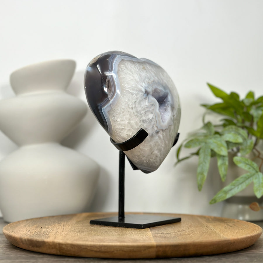 Blue Agate &amp; Quartz Druzy Stone Heart from Uruguay - HST0357