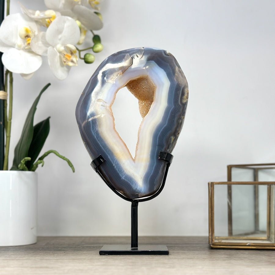Natural Blue Banded Agate Portal with Metal Stand - MWS2321
