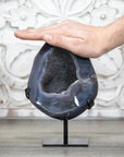 Natural Blue Agate Geode with Grey Tone Druzy Crystals - MWS0395