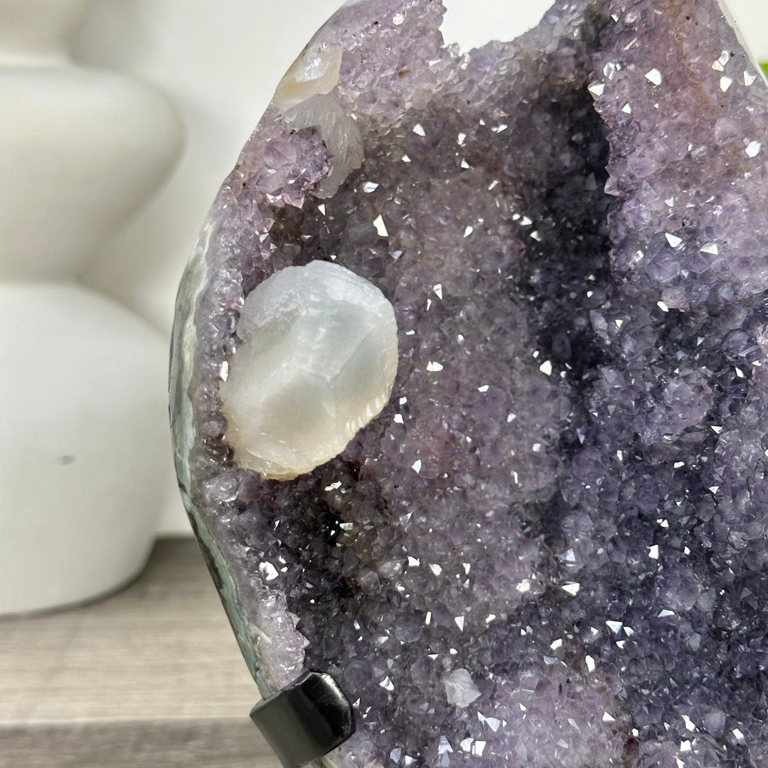 Natural Amethyst Geode with Calcite Crystal Inclusion - MWS3355