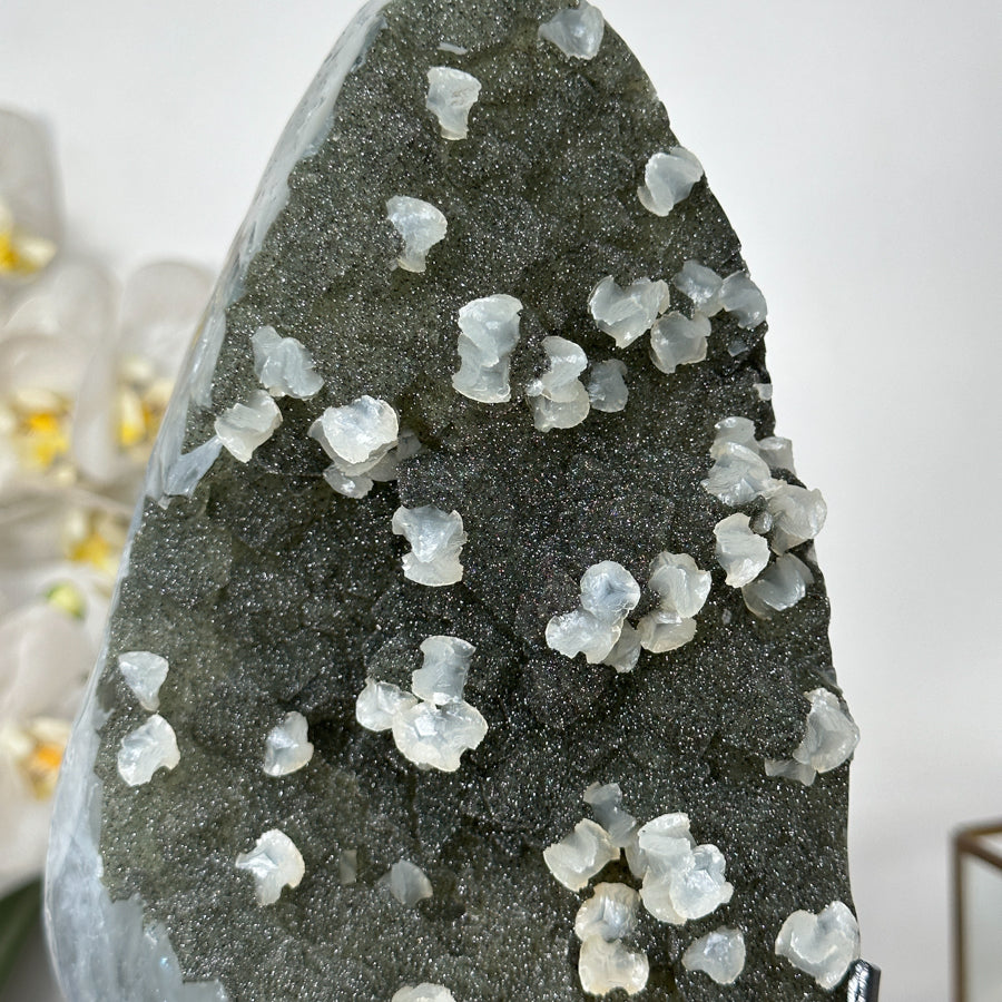 Top Quality Green Sugar Amethyst Specimen with Calcite inclusions - MWS1824