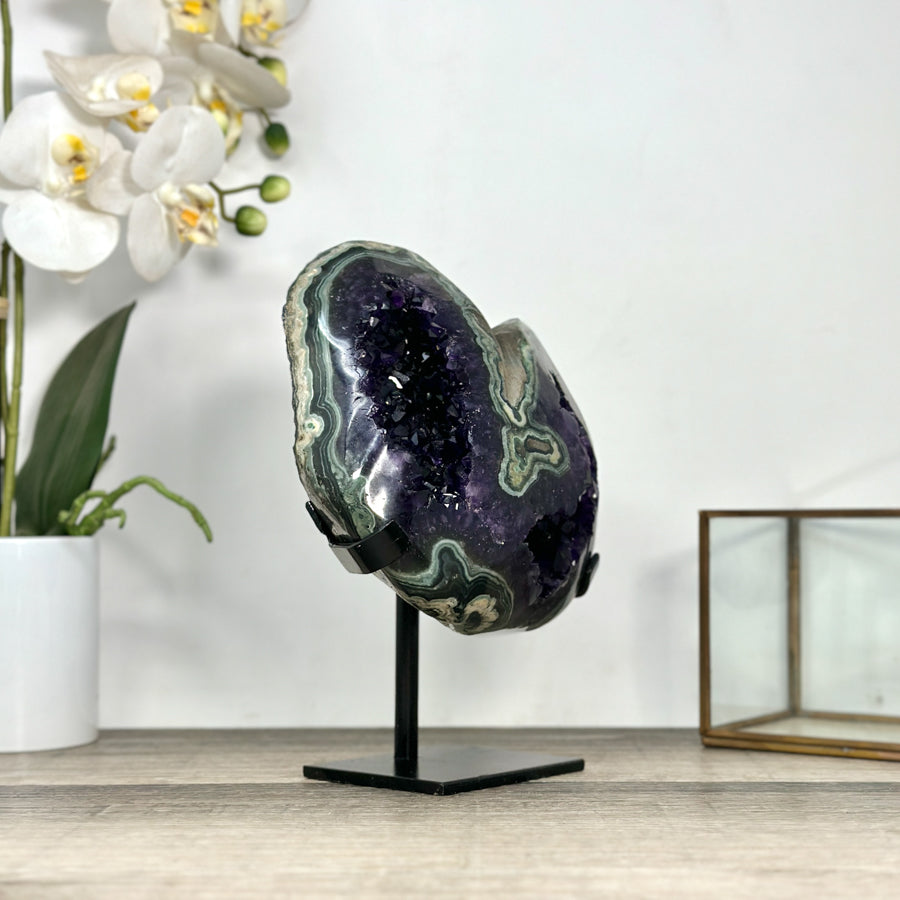 Top Quality Natural Amethyst Geode Specimen with Green Jasper Shell - MWS2823