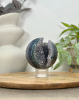 Banded Agate Sphere Geode with Quartz Crystal Cavity - SPH0151