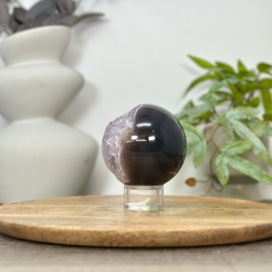 Amethyst &amp; Agate Sphere Geode with Druzy Crystal Cavity - SPH0176