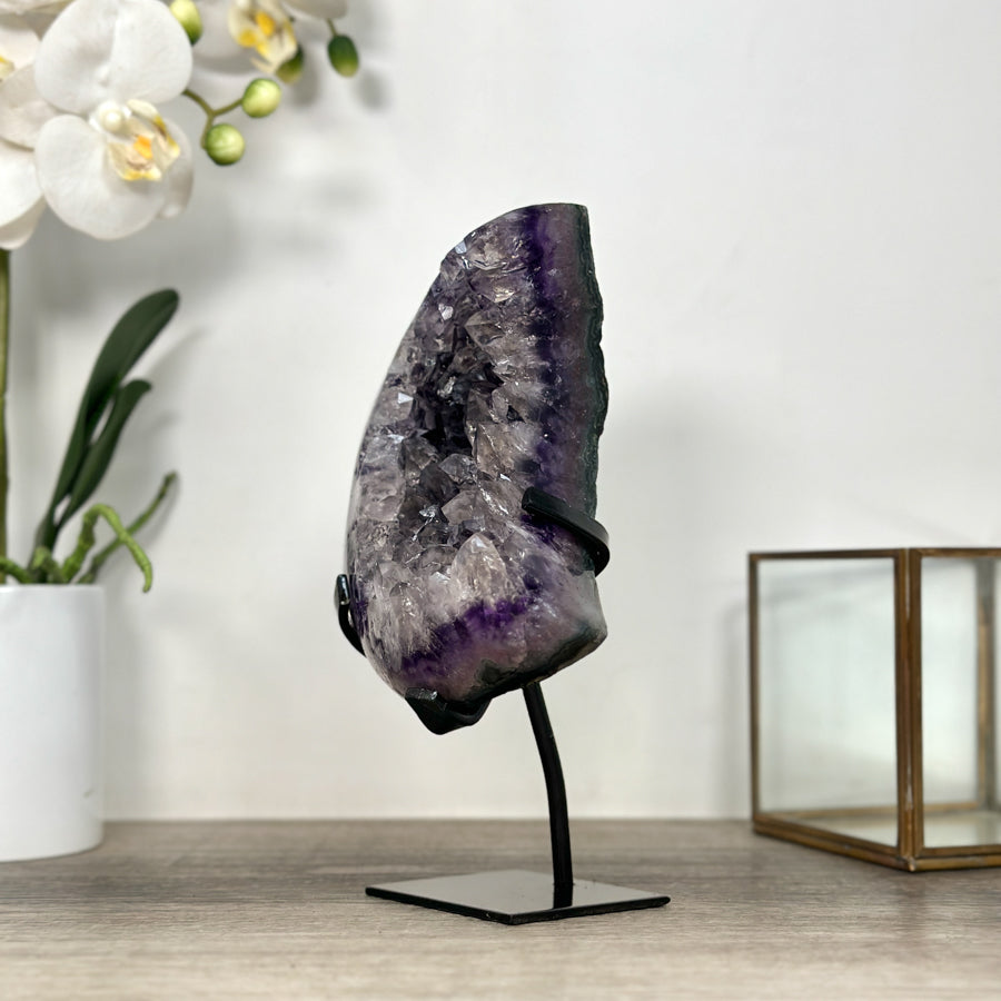 Natural Amethyst Crystal Moon Shape on metal stand - MWS2583