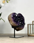 Amethyst Stone Heart Carving, Metallic Stand Included - HST0316
