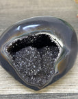 Polished Agate Stone Geode with Black Quartz Druzy - STGE0059