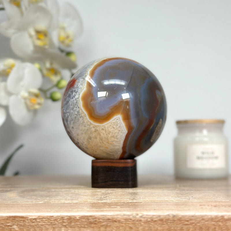 Dyed Banded Agate &amp; Quartz Sphere Geode - SPH0145
