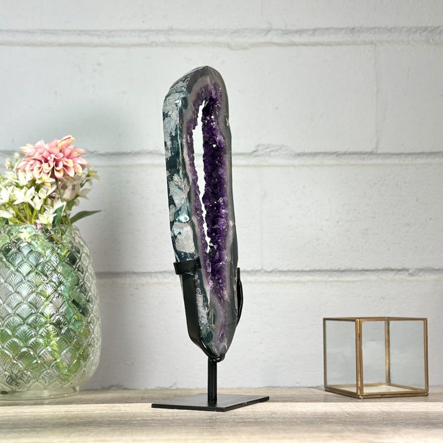 Deep Purple Amethyst Geode Slice on Metal Stand - MWS2758