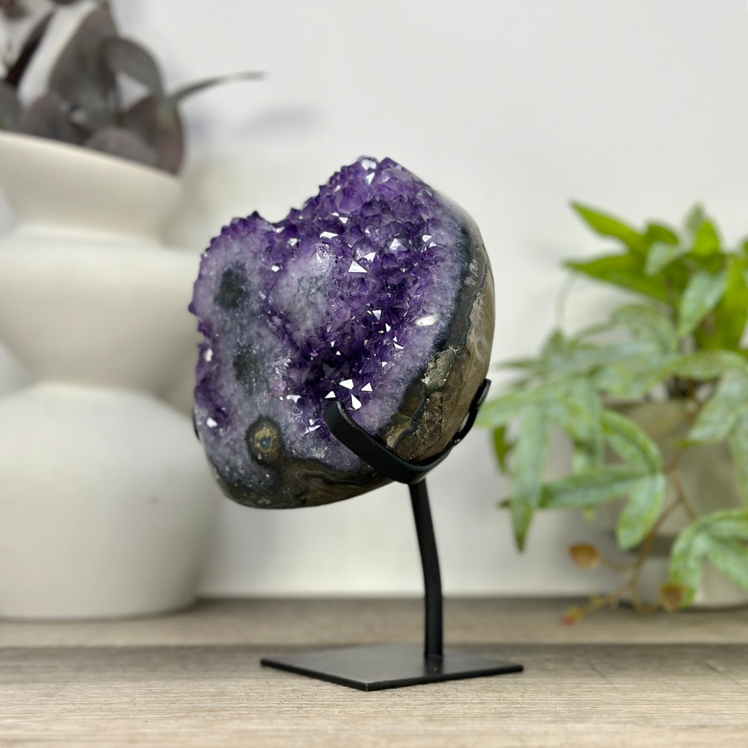 Natural Deep Purple Amethyst Cluster on Metal Stand - MWS3310