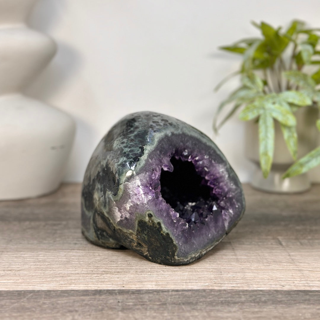 Natural Amethyst Geode with Green Jasper Shell - STGE0092