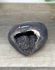 Polished Agate Stone Geode with Black Quartz Druzy - STGE0059