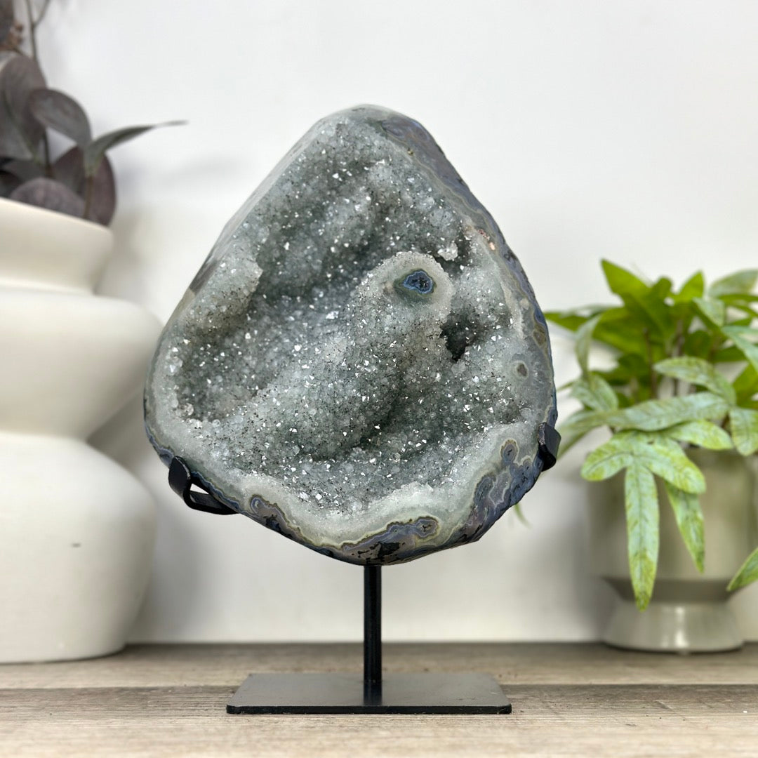 Natural Green Tone Quartz Geode with Stalactite Formations - MWS3362