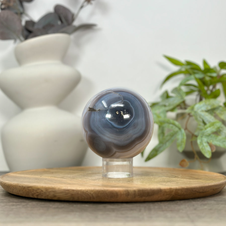 Blue Banded Agate &amp; Druzy Quartz Sphere Geode - SPH0156
