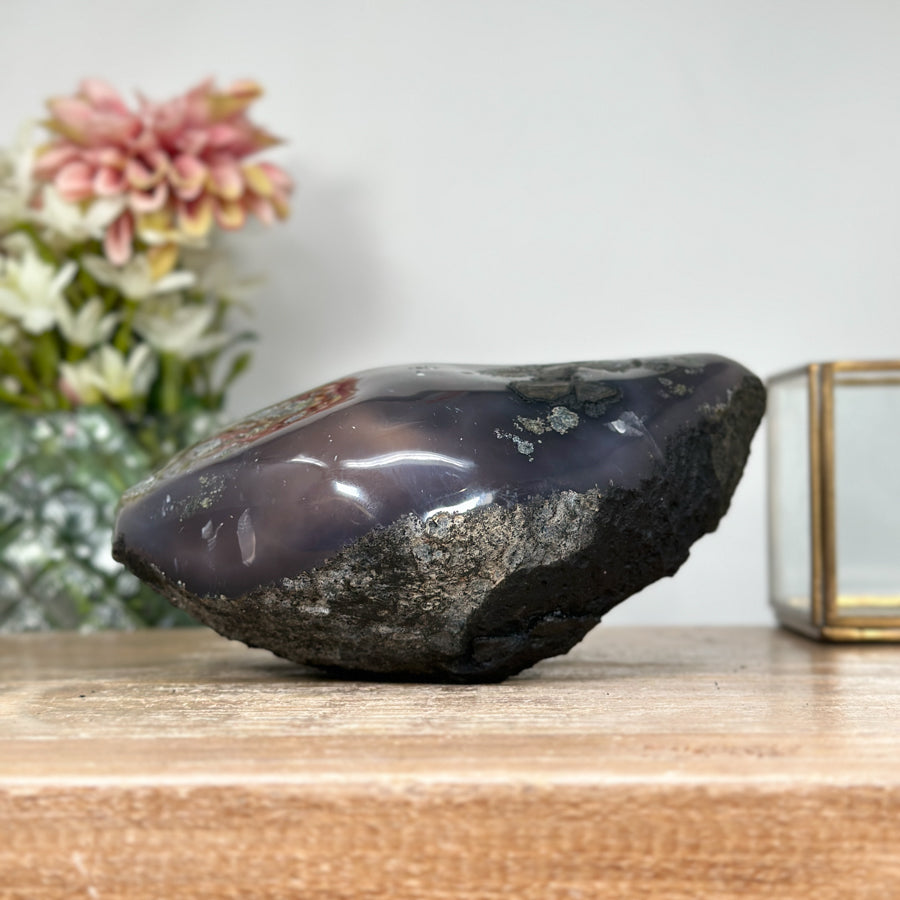 Amethyst &amp; Agate Stone Geode with Crystal Cavity - STGE0004