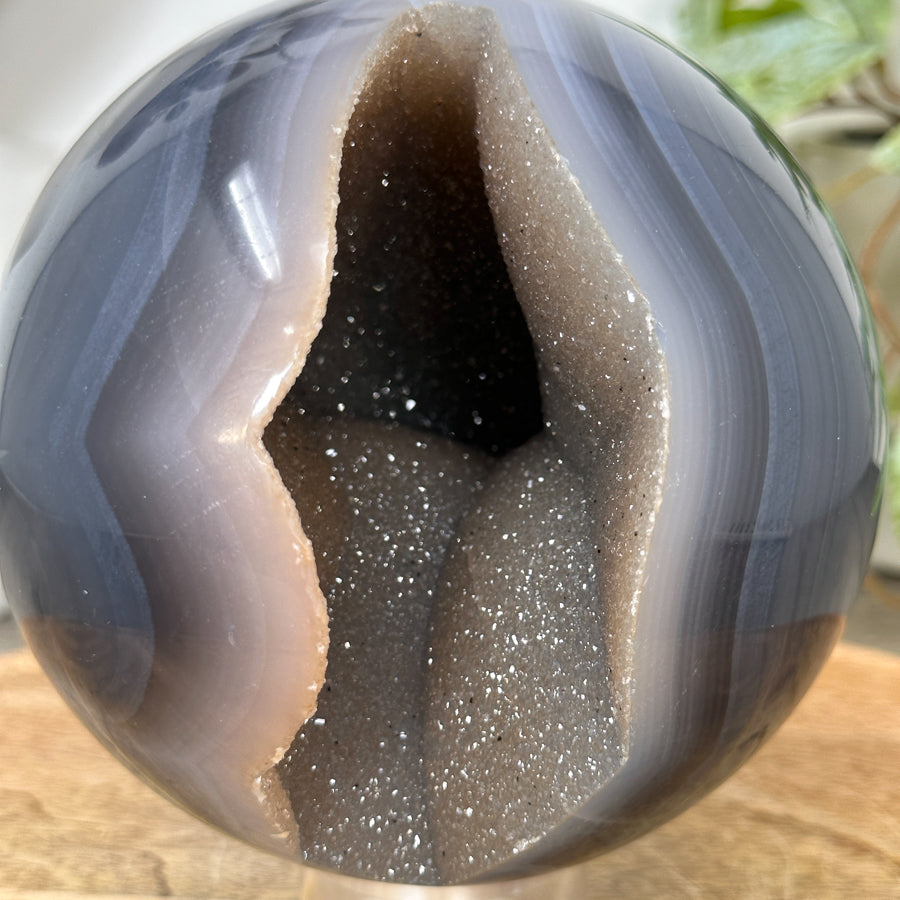 Banded Agate &amp; Quartz Druzy Sphere Geode - SPH0186