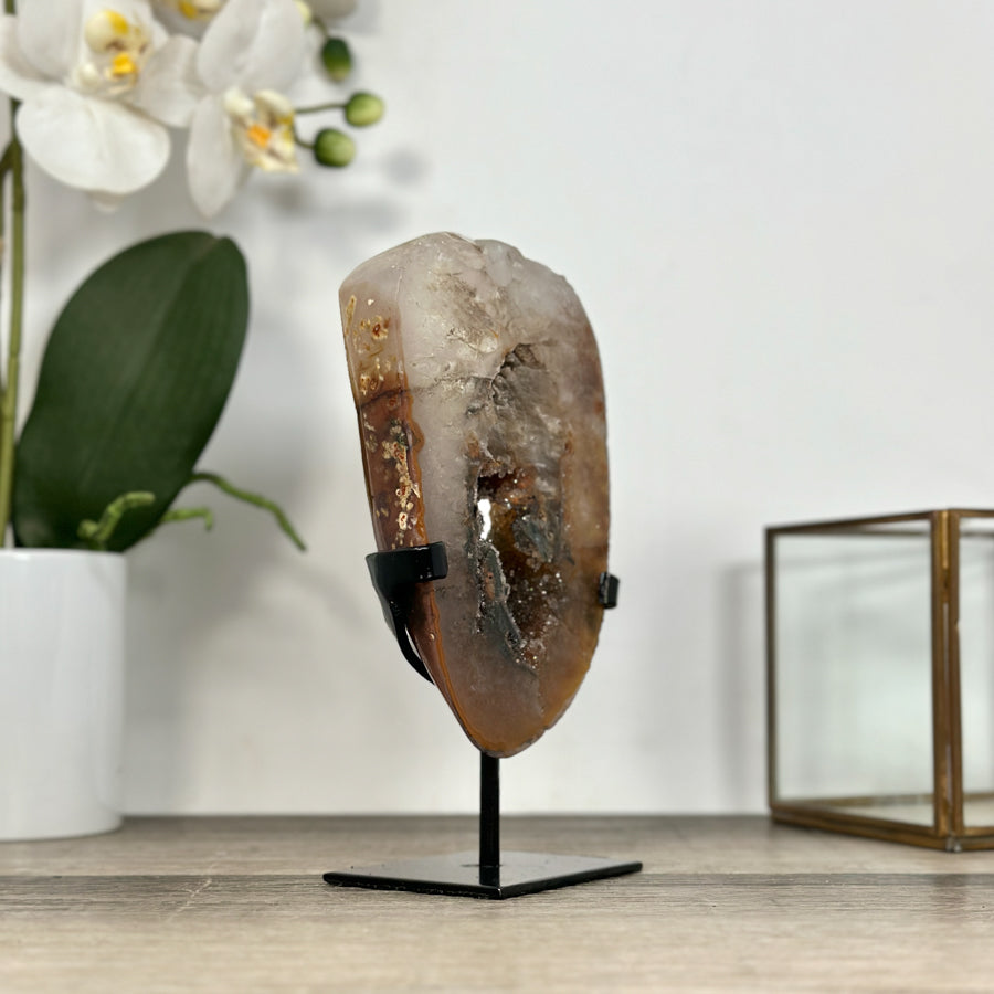 Rare Quartz Portal on Metal Stand with Green tone Druzy Crystals - MWS2902