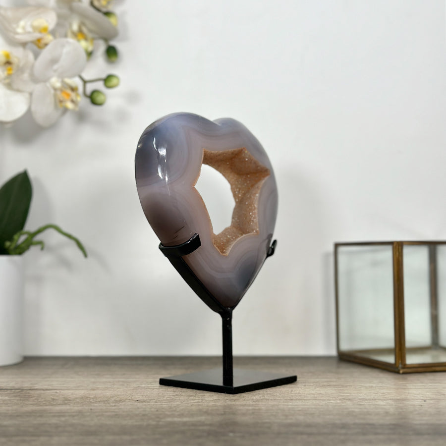Natural Blue Agate &amp; Orange Tone Druzy Heart Portal - HST0340