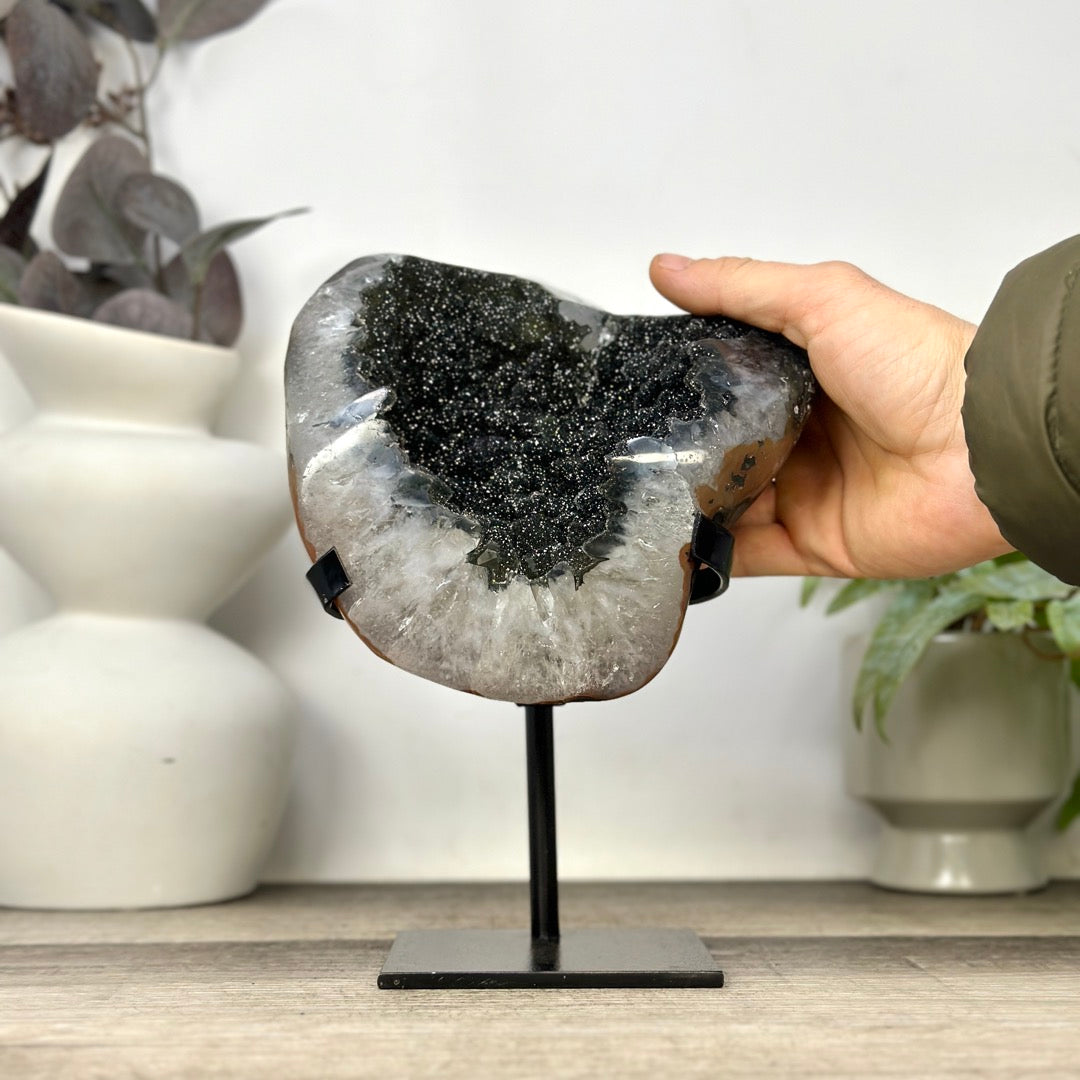Unique Natural Black Amethyst Geode on Metal Stand - MWS3387