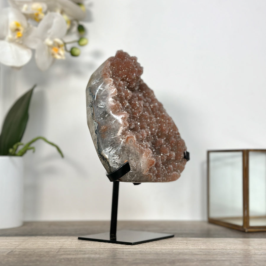 Orange Tone Crystal Cluster with Sparkling Formation on Stand for Home Decor - MWS2625