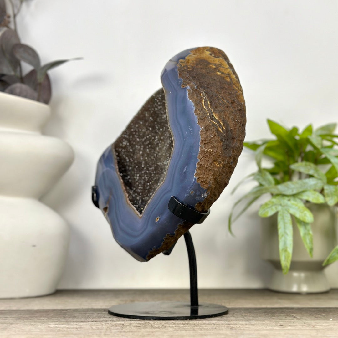 Large Natural Blue Agate &amp; Quartz Druzy Crystal Geode - MWS3361
