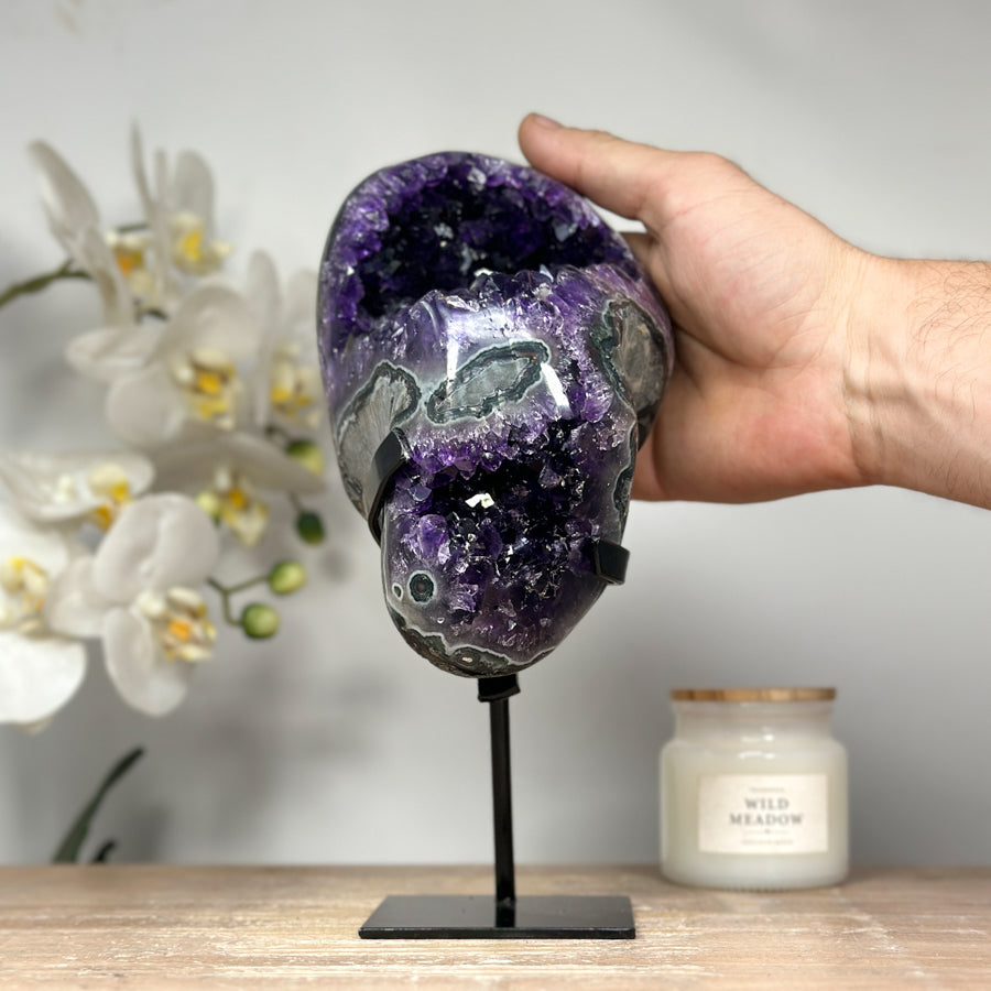 Beautiful Natural Amethyst Geode, Metal Stand Included - MWS1764