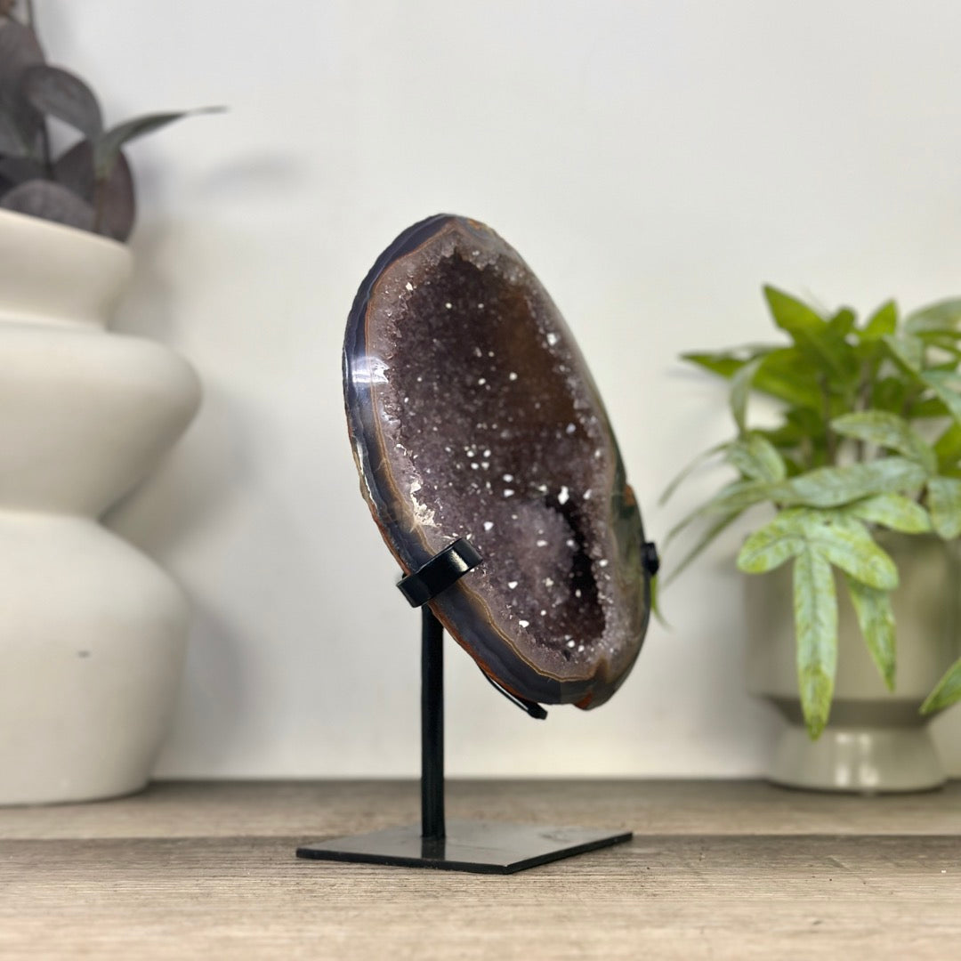 Natural Agate &amp; Amethyst Natural Cave - Handmade Metal Stand Included - MWS3344