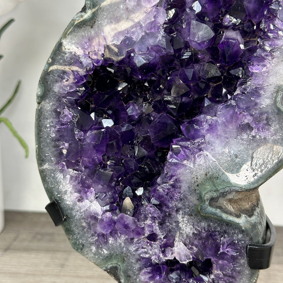 Large Natural Amethyst Stone with Green Jasper Shell on Metal Stand - MWS2820