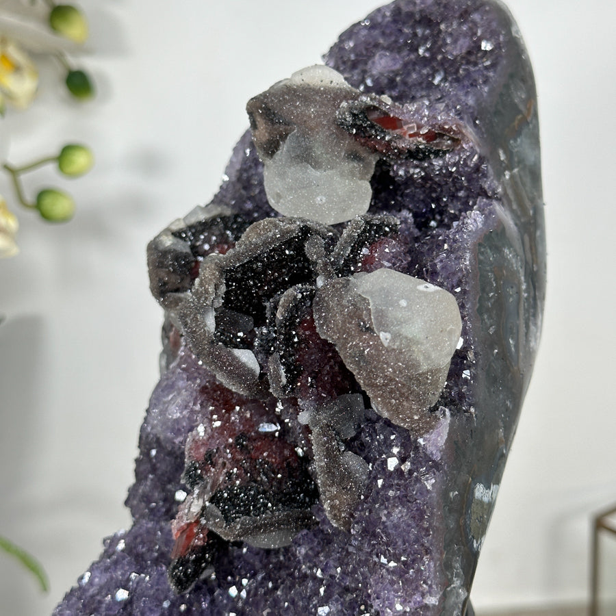 Unique Large Amethyst Cluster with Beautiful Calcite &amp; Black Hematite Formation - MWS1803